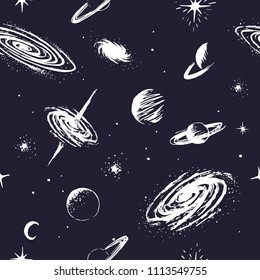 Vector space seamless pattern.Universe elements.Prints design for wrapping,dress or t-shirts. Hand drawn style