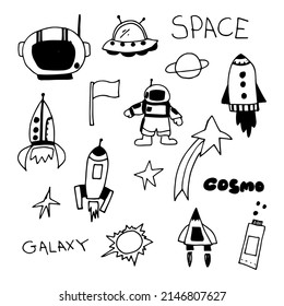 Vector space set of doodles on background.