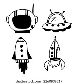 Vector space set of doodles on background.