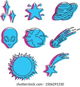 
Vector space set on a white background with planets, stars, comets and aliens.