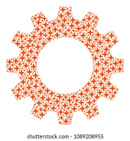 Vector space star icons are united into cog collage. Industrial design concept constructed with space star components.