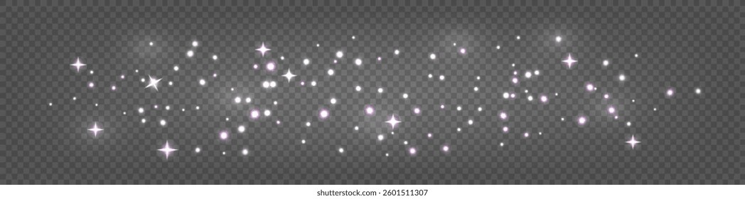 Vector space stars Glowing stars on transparent background. Space star background.Fine, shiny dust particles fall off slightly. Fantastic shimmer effect.