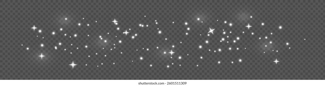 Vector space stars Glowing stars on transparent background. Space star background.Fine, shiny dust particles fall off slightly. Fantastic shimmer effect.