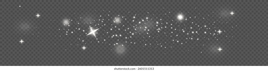 Vector space stars Glowing stars on transparent background. Space star background.Fine, shiny dust particles fall off slightly. Fantastic shimmer effect.