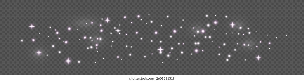 Vector space stars Glowing stars on transparent background. Space star background.Fine, shiny dust particles fall off slightly. Fantastic shimmer effect.