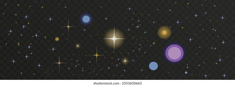 Vector space stars png. Glowing stars on transparent background. Space star background.