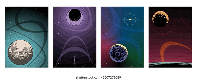 Vector Space Template for Cosmic Posters, Illustrations, Banners. Planet, Asteroid, Orbit, Outer Space Background