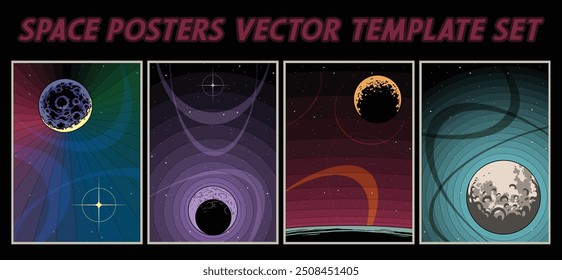 Modelo de espaço vetorial para pôsteres cósmicos, ilustrações, banners. Planeta, Asteroide, Órbita, Espaço Exterior Fundo