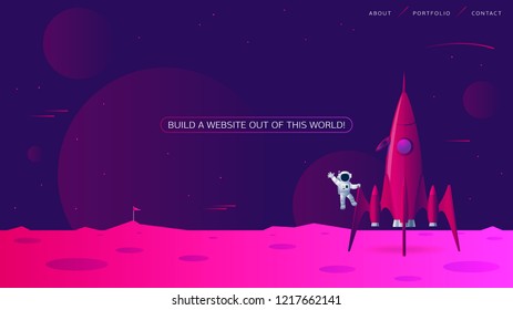 Vector space themed conceptual website illustration template