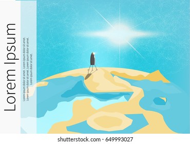 Vector Space Universe, Planet, Sun and Rocket Ship Illustration. Stock vector