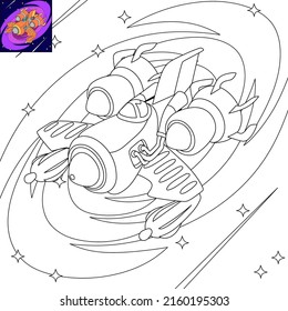 Vector spaceship fighter coloring book detail line art
