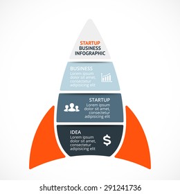 Vector spaceship infographic. Rocket template for growth diagram, graph, presentation and progress chart. Business startup concept with 3 options, parts, steps or processes. From idea to success