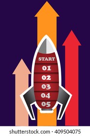 Vector spaceship infographic. Rocket template for growth diagram, graph, presentation and progress chart. 
