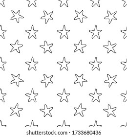 Vector spaceship seamless cartoon pattern. Black and white hand drawn doodles with stars and galaxy for paper, textile, handmade decoration, scrap-booking, polygraphy, cards.