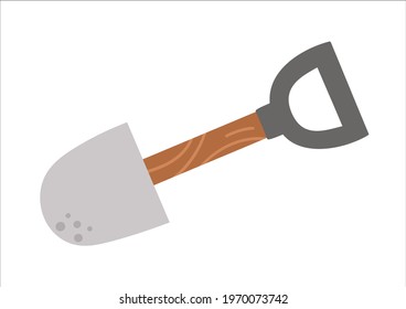 Vector spade illustration isolated on white background. Flat shovel icon with wooden handle. Vector colored garden or camping tool. Gardening or active outdoor holidays equipment. 
