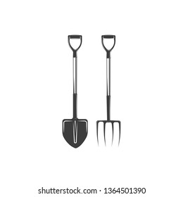 Vector spade and pitchfork sign, element, emblem logo for shop, market, garden equipment