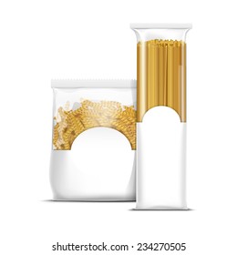 Vector Spaghetti and Fusilli Spiral Pasta Packaging Template Isolated on White Background