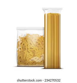 Vector Spaghetti and Fusilli Spiral Pasta Packaging Template Isolated on White Background