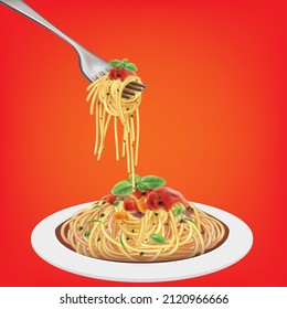 Vector Spaghetti On Fork.illustration Vector