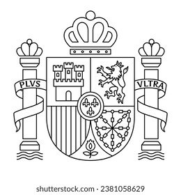Vector Spain coat of arms. Black and white outline modern emblem for engraving