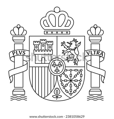 Vector Spain coat of arms. Black and white outline modern emblem for engraving