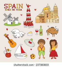 Vector Spain Doodle Art for Travel and Tourism