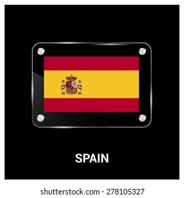 Vector Spain Flag glass plate with metal holders - Country name label in bottom
