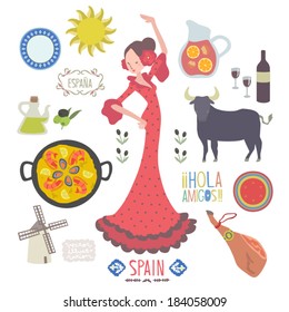 Vector Spain food and culture Illustration set