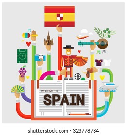 vector spain hand barcelona travel Bison football flat illustration icon arm and hand Modern