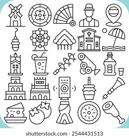 vector spain icon pack outline filled flat lineal filled icon 