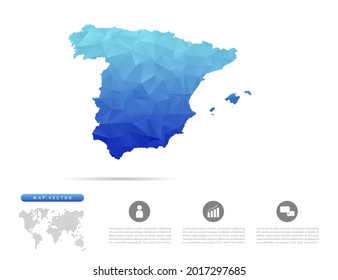 Vector Spain map blue polygon triangle mosaic for presentation. Creative concept for infographic.