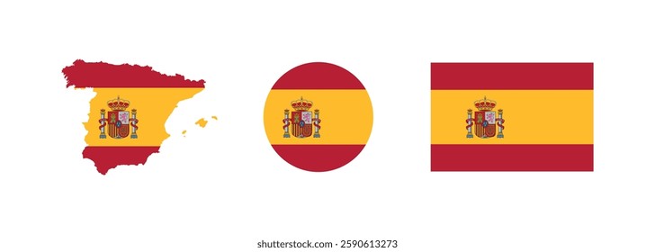 Vector Spain National Flag icon collection. Flag set of Spain various styles.