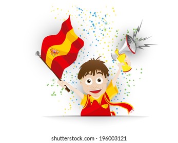 Vector - Spain Soccer Fan Flag Cartoon