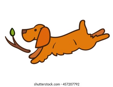 Vector spaniel dog playing with wooden stick