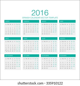 Vector Spanish Calendar 2016 year. 