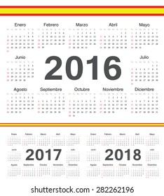 Vector spanish circle calendars 2016; 2017; 2018. Week starts from Sunday.