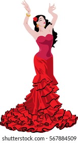 vector spanish girl dances a flamenco