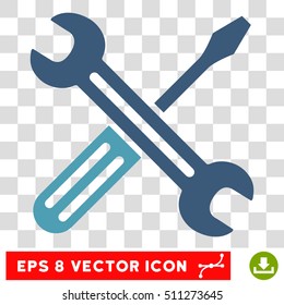 Vector Spanner and Screwdriver EPS vector icon. Illustration style is flat iconic bicolor cyan and blue symbol on a transparent background.