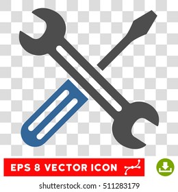 Vector Spanner and Screwdriver EPS vector icon. Illustration style is flat iconic bicolor cobalt and gray symbol on a transparent background.