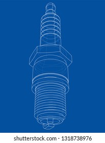 Vector spark plug concept. Vector rendering of 3d. Wire-frame style. The layers of visible and invisible lines are separated