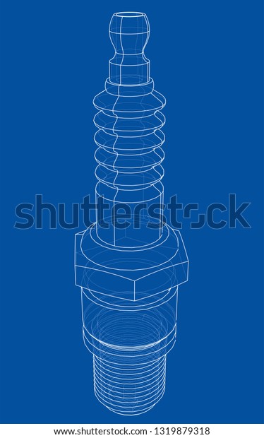 Vector spark plug concept. Vector rendering of\
3d. Wire-frame style. The layers of visible and invisible lines are\
separated