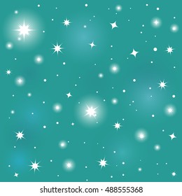 Vector sparkle background with stars, snowflakes. Element for design, greeting card, decoration. Blue color.