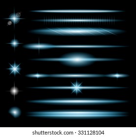 Vector Sparkle Collection with a lot of different Shapes: circular lightning , point of lights, sparkle bars, cross sparkles. Ready to copy and past on whatever background