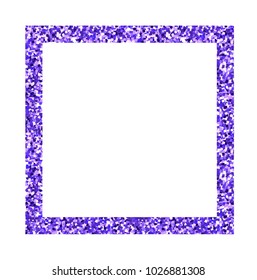 Vector sparkle glitter square  frame in trendy ultra violet color of the year 2018 isolated at white background.