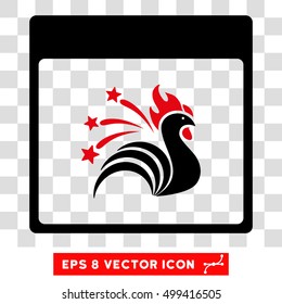 Vector Sparkle Rooster Calendar Page EPS vector icon. Illustration style is flat iconic bicolor intensive red and black symbol on a transparent background.