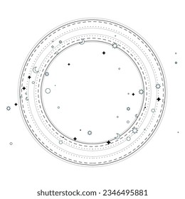 Vector sparkle star circle frame. vector galaxy decorated minimal line art frame.