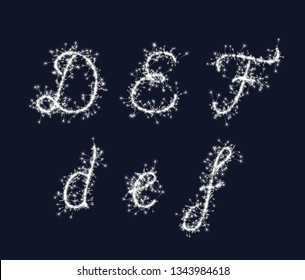 Vector sparkler alphabet font DEF letters for birthday and new year