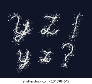 Vector sparkler alphabet font YZ!? letters for birthday and new year