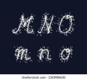Vector sparkler alphabet font MNO letters for birthday and new year