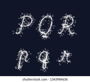 Vector sparkler alphabet font PQR letters for birthday and new year